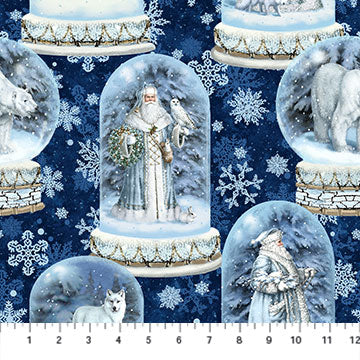 Father Christmas Santa Snow Globe Blue Liz Goodrick-Dillon Northcott Cotton Fabric