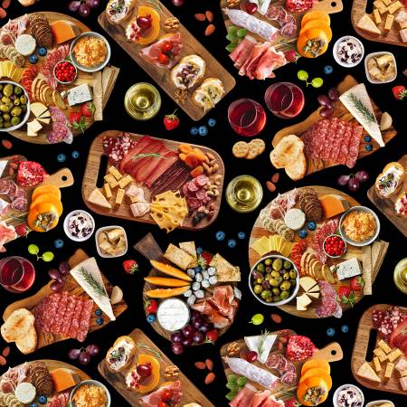 Favorite Food Charcuterie Black Elizabeth Studio Cotton Fabric