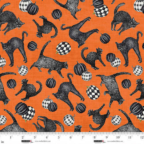 Fear Factory Cat Toss Orange Lena Art Studio Studio E Cotton Fabric SE-8342-33