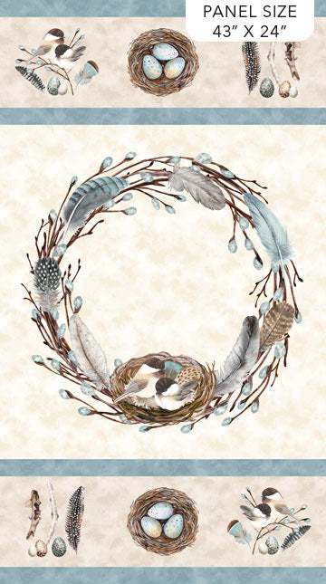 Feathered Nest Birds Nest Panel 24" Cream Northcott Fabrics Cotton Fabric