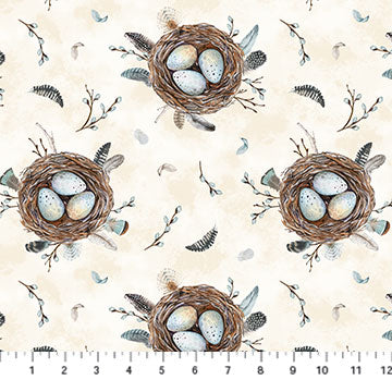 Feathered Nest Egg and Birds Nest Cream Northcott Fabrics Cotton Fabric