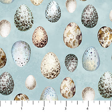 Feathered Nest Eggs Allover Blue Northcott Fabrics Cotton Fabric
