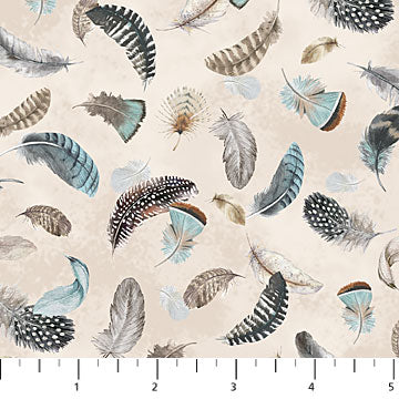 Feathered Nest Tossed Feathers Beige Northcott Fabrics Cotton Fabric