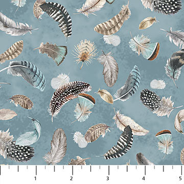 Feathered Nest Tossed Feathers Blue Northcott Fabrics Cotton Fabric