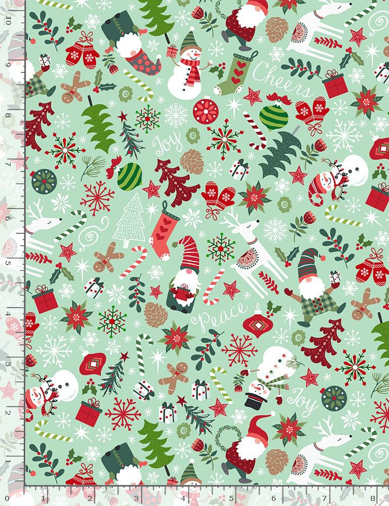 Feeling Festive Snowmen Holiday Mint Timeless Treasures Cotton Fabric