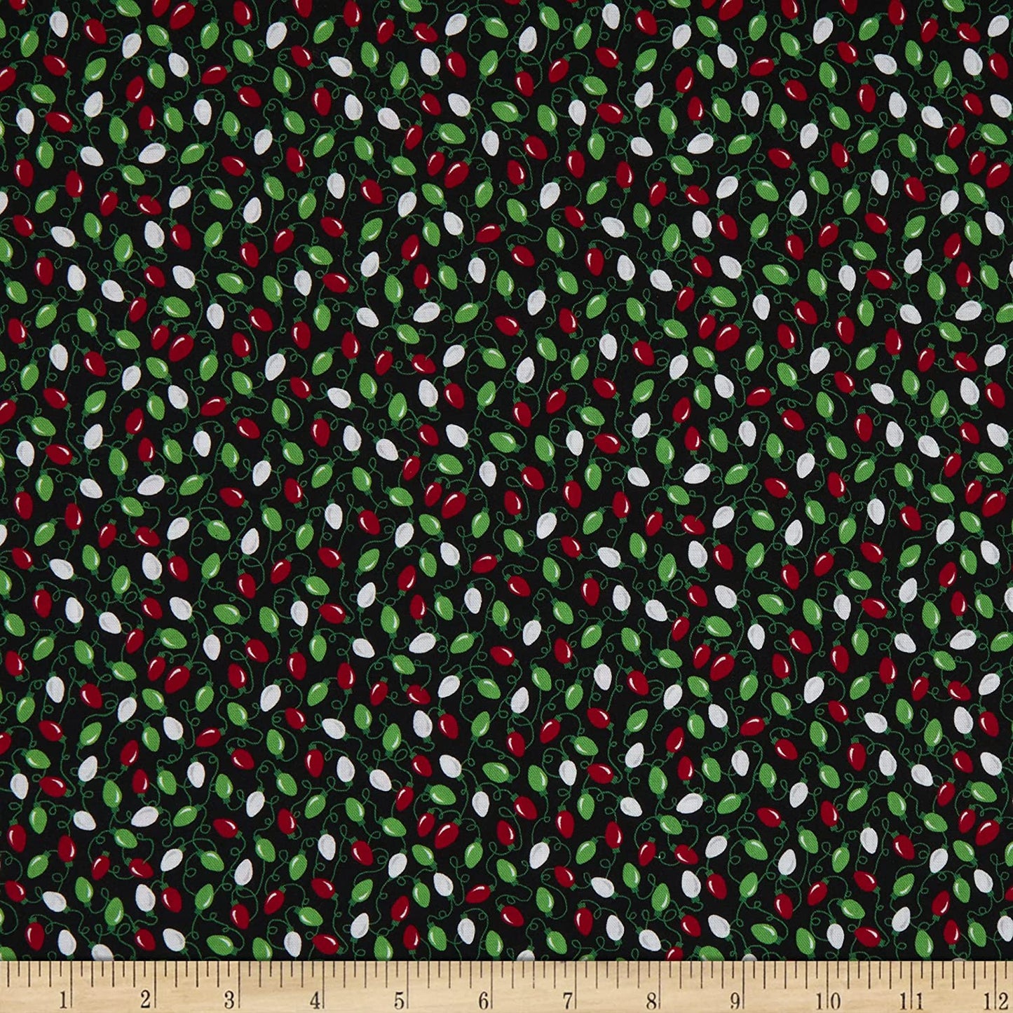 Feeling Festive Tossed Mini Christmas Lights Black Gail Cadden Timeless Treasures Cotton Fabric