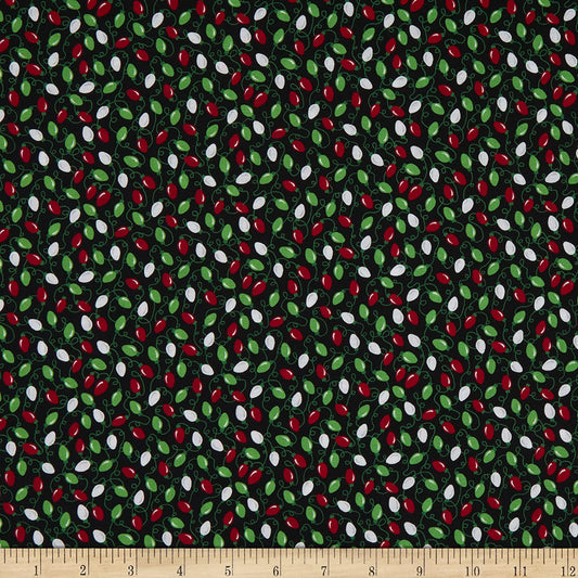 Feeling Festive Tossed Mini Christmas Lights Black Gail Cadden Timeless Treasures Cotton Fabric