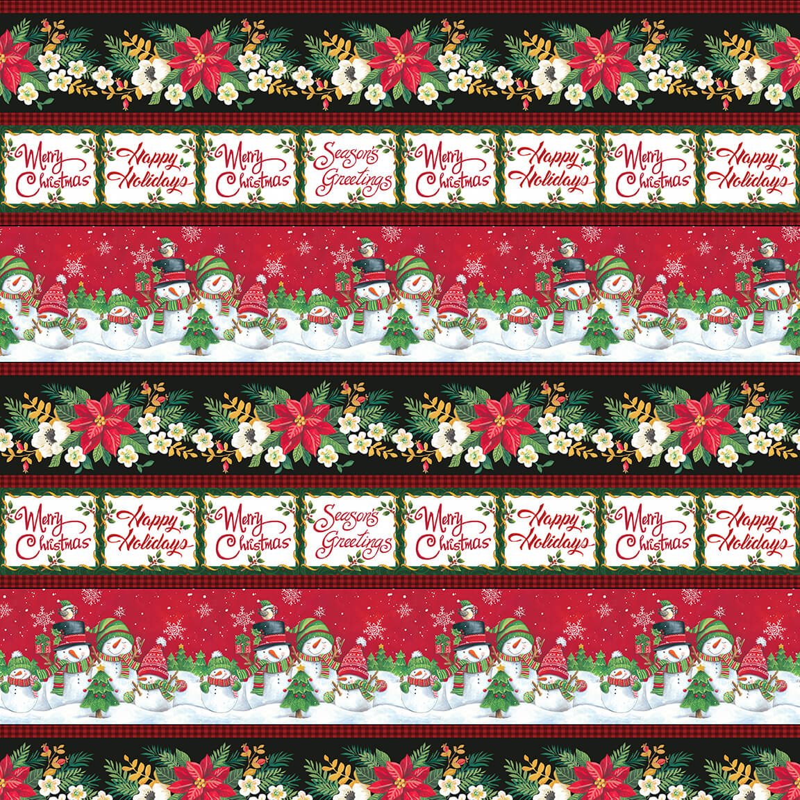 Feeling Frosty Christmas Border Stripe Red Diane Kater Blank Quilting Cotton Fabric