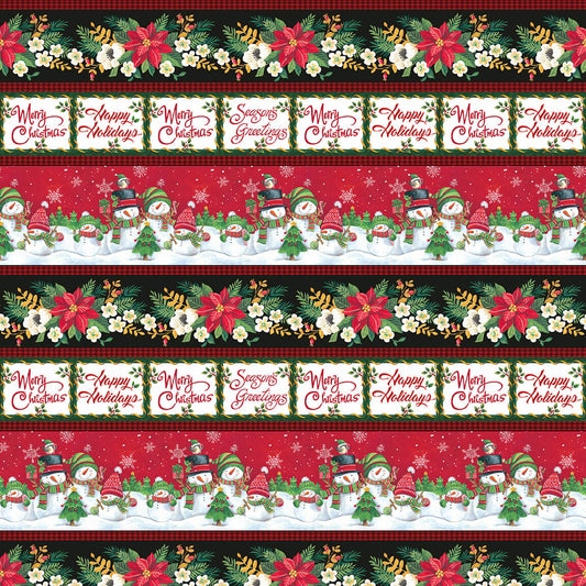 Feeling Frosty Christmas Border Stripe Red Diane Kater Blank Quilting Cotton Fabric