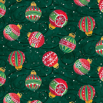 Feeling Frosty Christmas Ornaments Green Diane Kater Blank Quilting Cotton Fabric