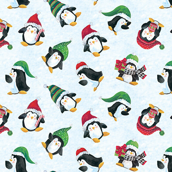 Feeling Frosty Penguins Tossed Light Blue Diane Kater Blank Quilting Cotton Fabric