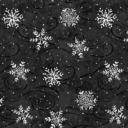 Feeling Frosty Snowflakes Black Diane Kater Blank Quilting Cotton Fabric