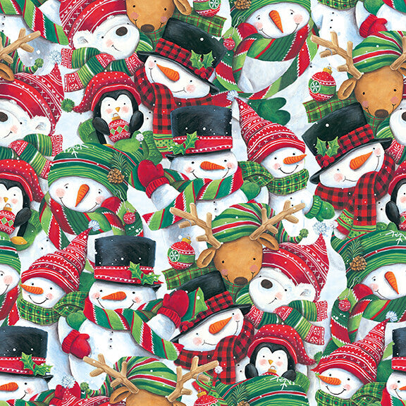 Feeling Frosty Snowman Collage Green Diane Kater Blank Quilting Cotton Fabric