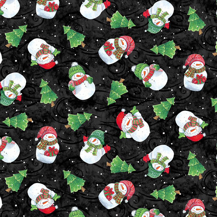 Feeling Frosty Snowmen Tossed Black Diane Kater Blank Quilting Cotton Fabric