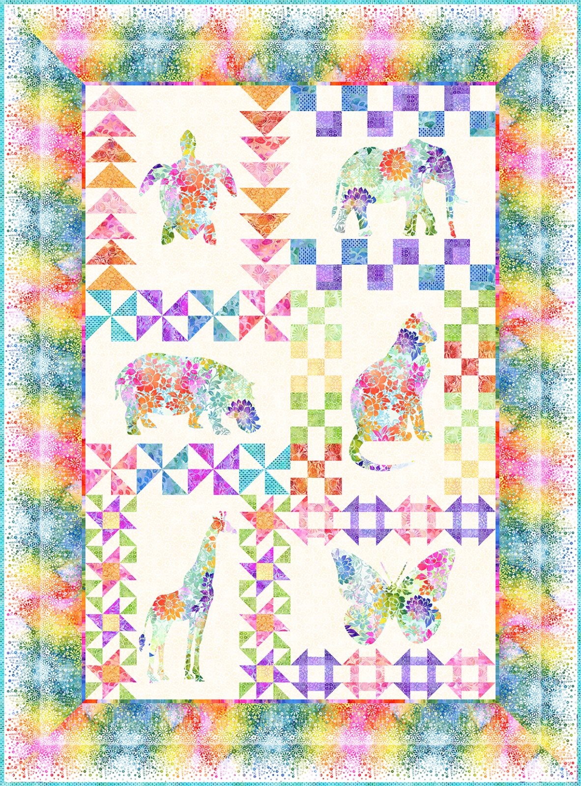 Felicity Menagerie Quilt Top 67.5"x91.5" In the Beginning Fabrics Cotton Fabric ITB-FELTOP