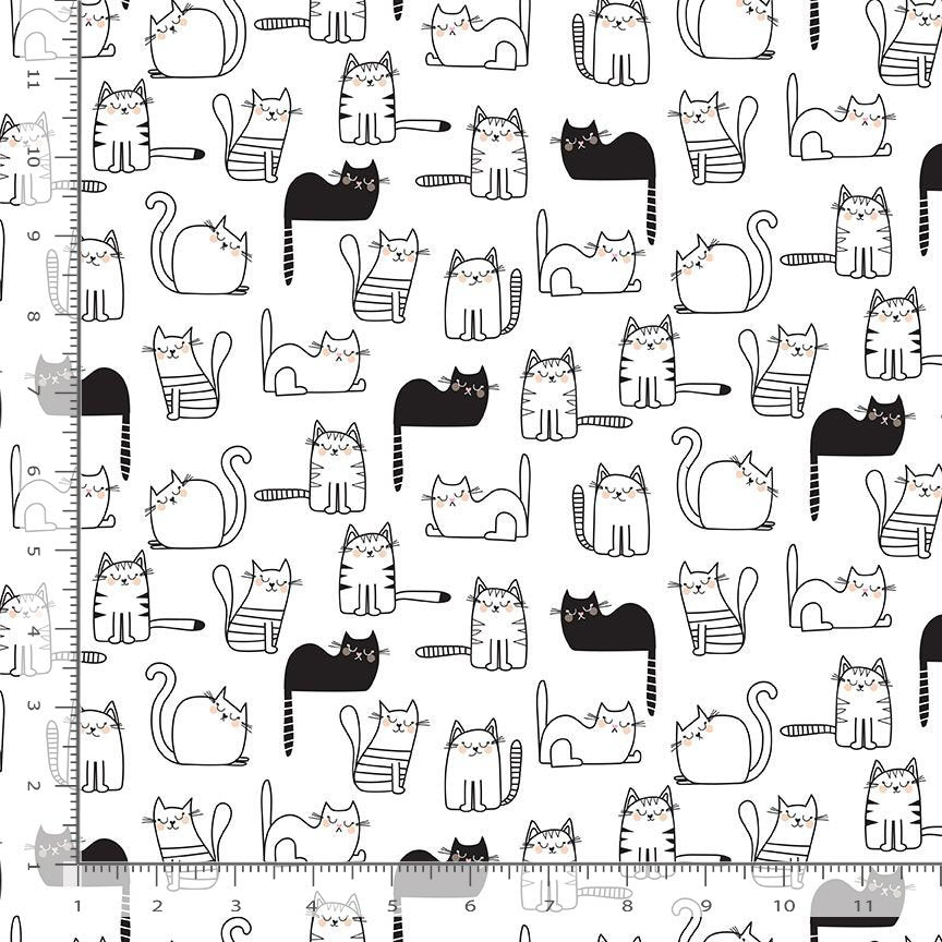 Feline Good! Cats Nap Time Allover White Timeless Treasures Cotton Fabric