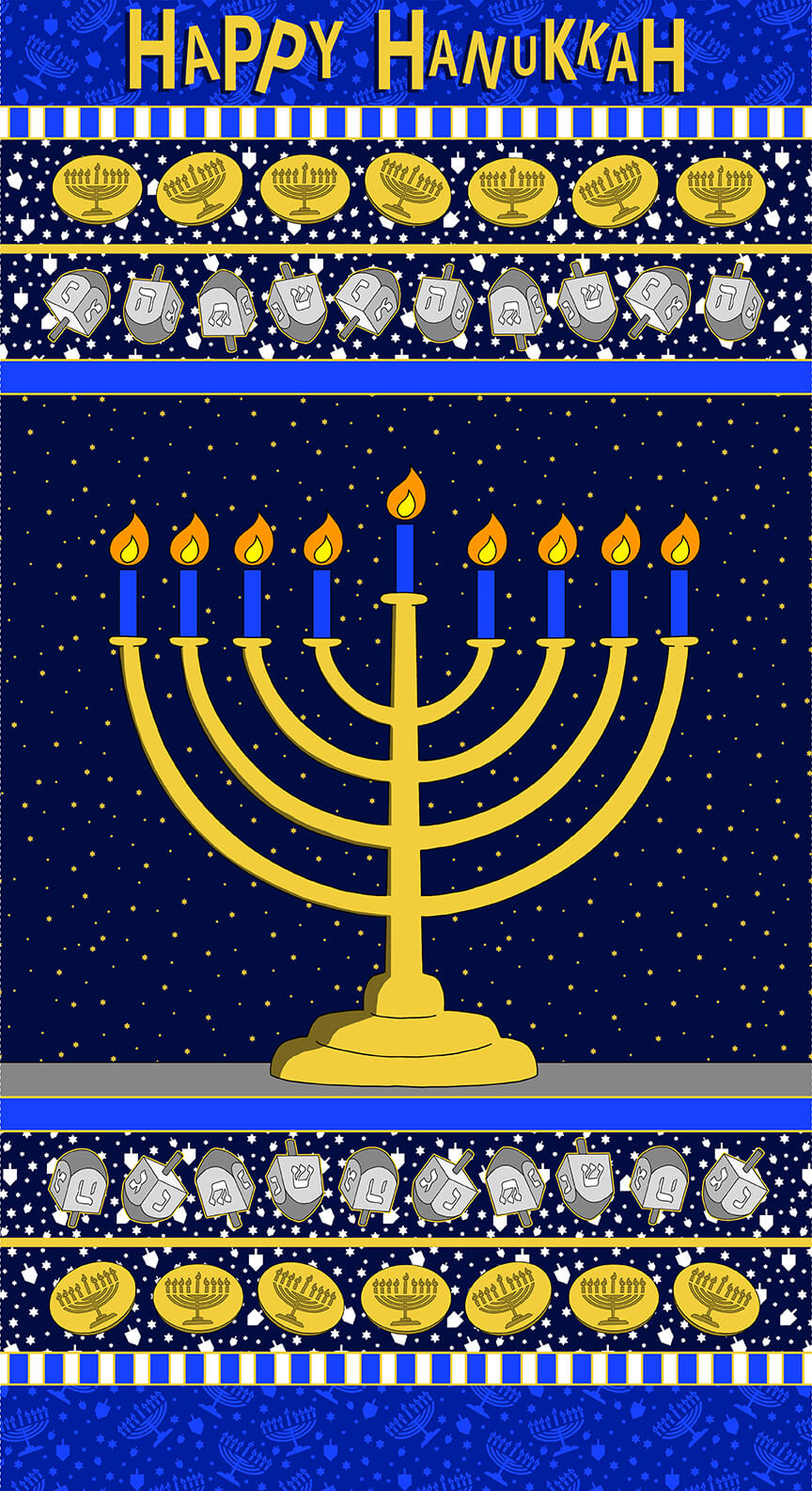 Festival of Lights Menorah Panel 24" Athena Art Studios Henry Glass Cotton Fabric | US Fabric Shop