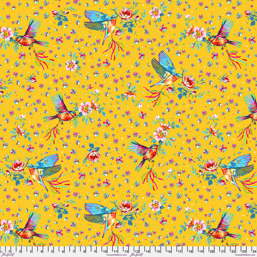 Festival Flight Yellow Odile Bailloeul Free Spirit Cotton 60s Fabric FS-PWOB118.YELLOW