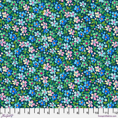 Festival Myosotis Blue Odile Bailloeul Free Spirit Cotton 60s Fabric FS-PWOB123.BLUE