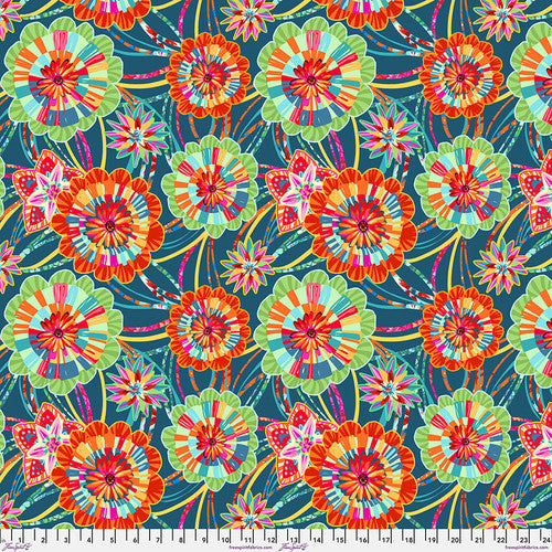 Festival Rosettes Blue Odile Bailloeul Free Spirit Cotton 60s Fabric FS-PWOB116.BLUE