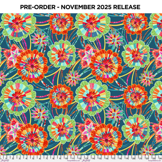 PRE-ORDER | NOV 2025 | Festival Rosettes Blue Odile Bailloeul Free Spirit Cotton 60s Fabric FS-PWOB116.BLUE