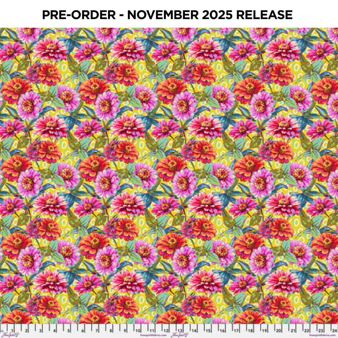 PRE-ORDER | NOV 2025 | Festival SM Zinnias Green Odile Bailloeul Free Spirit Cotton 60s Fabric FS-PWOB121.GREEN
