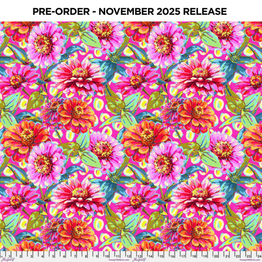 PRE-ORDER | NOV 2025 | Festival Zinnias Pink Odile Bailloeul Free Spirit Cotton 60s Fabric FS-PWOB120.PINK