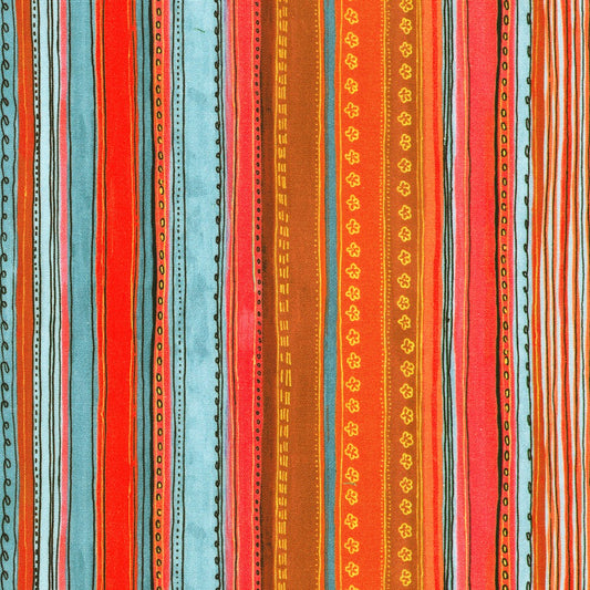 Festive Delight Stripes Cardinal Red Blue Lauren Wan Robert Kaufman Cotton Fabric RK-AVMD-23869-94