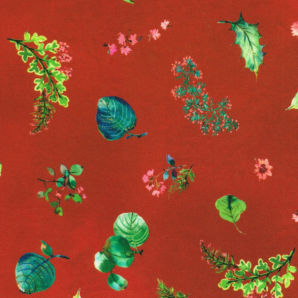 Festive Delight Tossed Flowers Crimson Red Lauren Wan Robert Kaufman Cotton Fabric RK-AVMD-23866-91