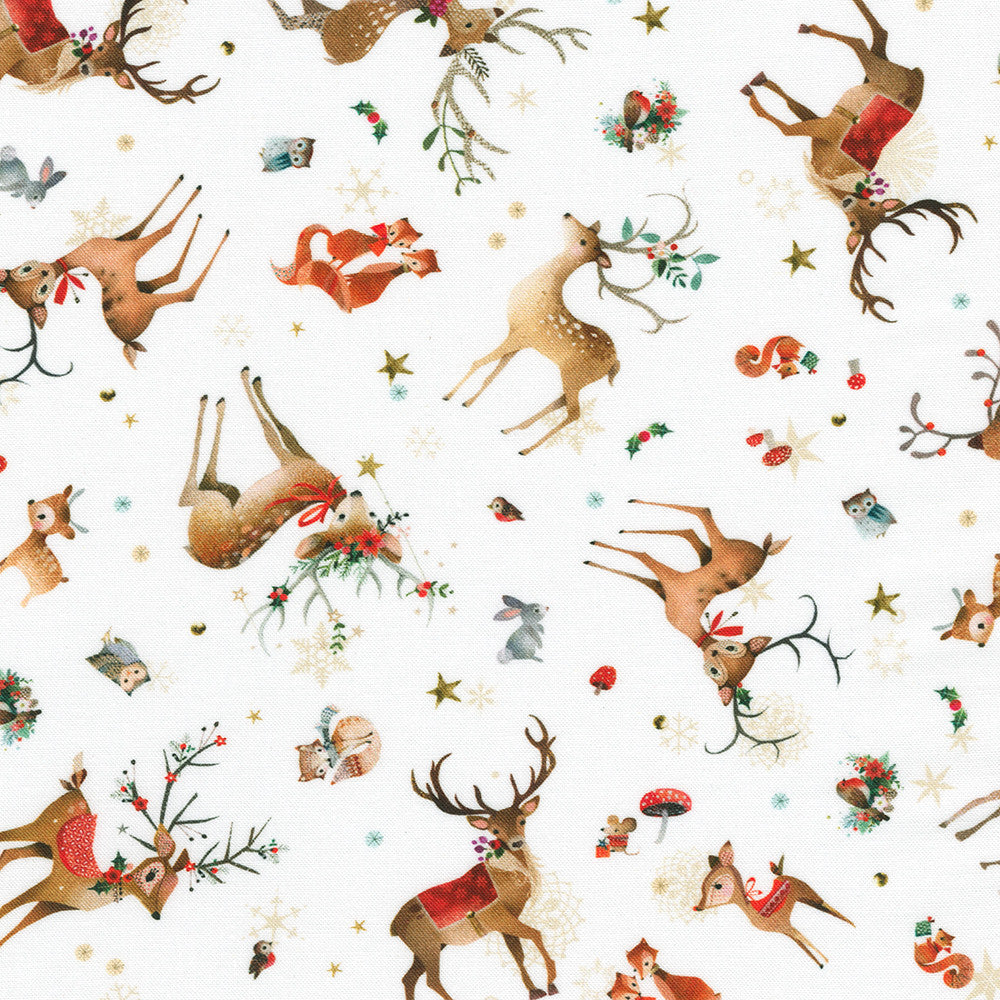 Festive Fauna Animals Snow White Lynn Horrabin Robert Kaufman Cotton Fabric RK-AHPD--8723043