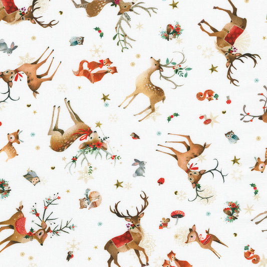 Festive Fauna Animals Snow White Lynn Horrabin Robert Kaufman Cotton Fabric RK-AHPD-23043-87