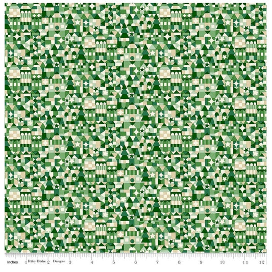 Festive Magic Festive Store C Green Cream White Liberty Fabrics Cotton Fabric LF-01667524C