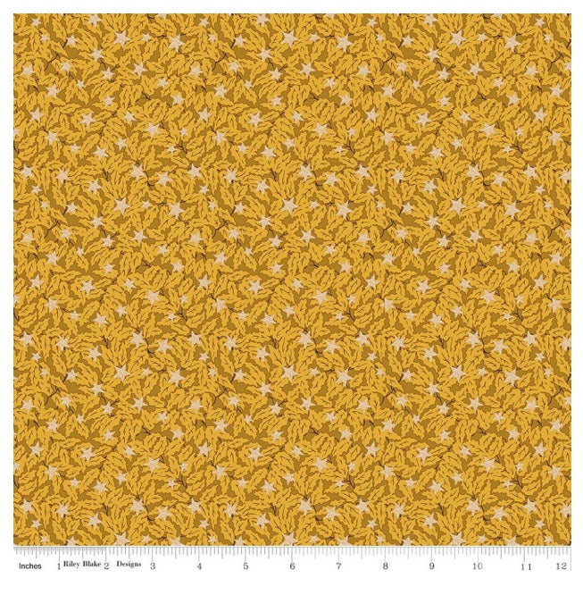Festive Magic Holly Sparkle B Mustard Gold Honey Brown Cream Liberty Fabrics Cotton Fabric LF-0166MT75240B
