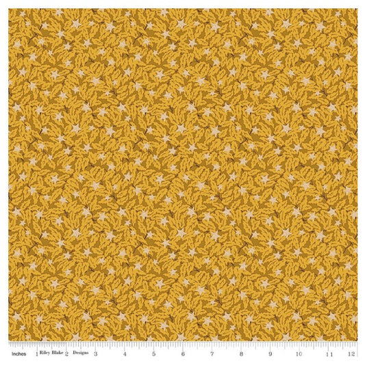 Festive Magic Holly Sparkle B Mustard Gold Honey Brown Cream Liberty Fabrics Cotton Fabric LF-0166MT75240B