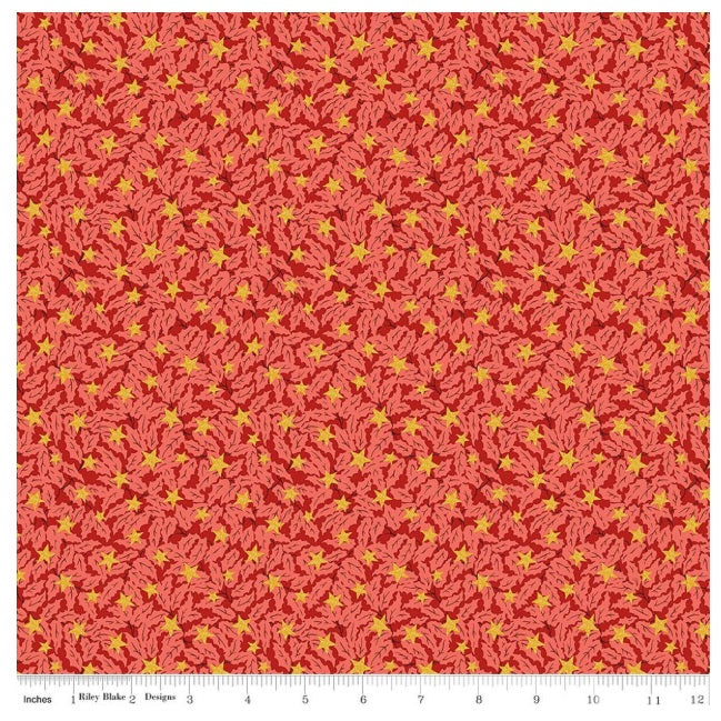 Festive Magic Holly Sparkle D Red Pink Golden Yellow Liberty Fabrics Cotton Fabric LF-0166MT75240D