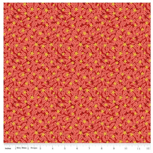 Festive Magic Holly Sparkle D Red Pink Golden Yellow Liberty Fabrics Cotton Fabric LF-0166MT75240D