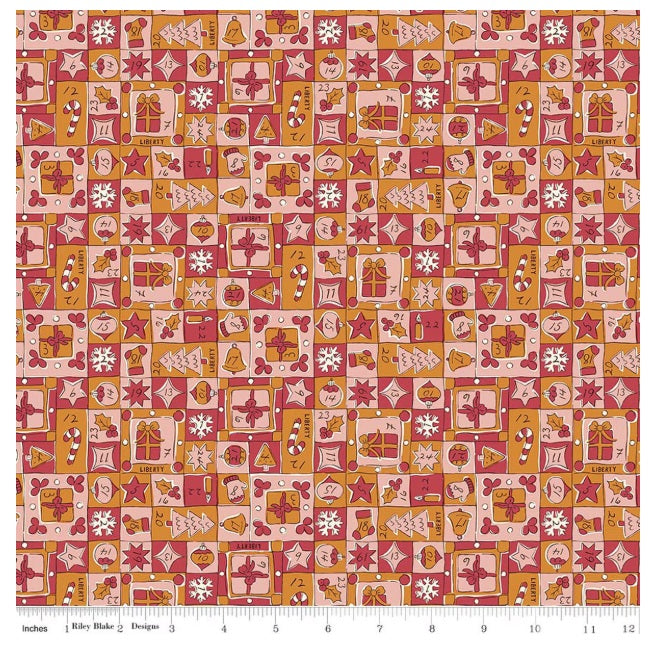 Festive Magic Jolly Countdown A Orange Pink Red Liberty Fabrics Cotton Fabric LF-01667522A