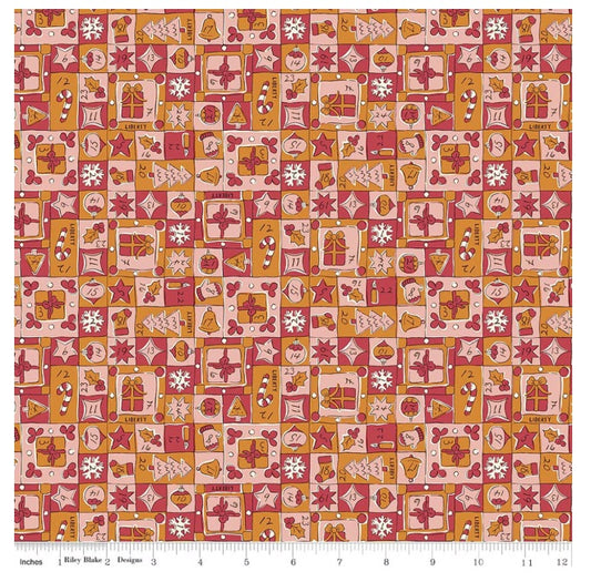 Festive Magic Jolly Countdown A Orange Pink Red Liberty Fabrics Cotton Fabric LF-01667522A