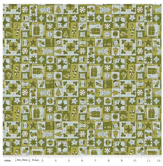 Festive Magic Jolly Countdown B Green Blue Liberty Fabrics Cotton Fabric LF-01667522B