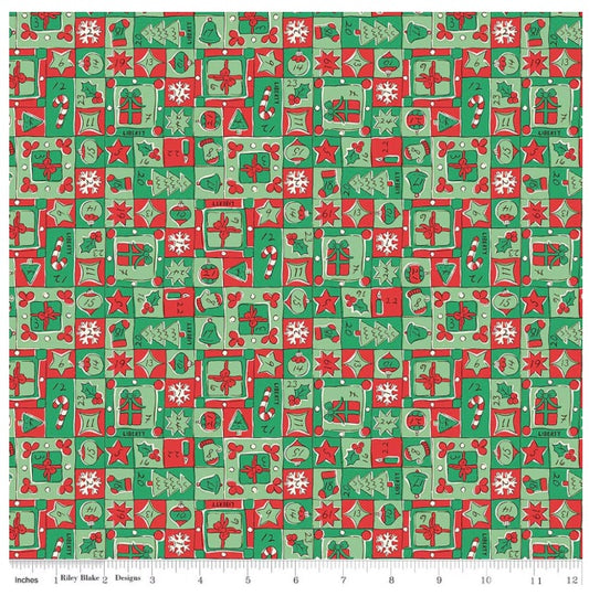 Festive Magic Jolly Countdown C Green Red White Liberty Fabrics Cotton Fabric LF-01667522C