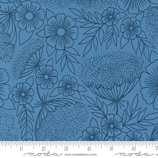 Field Of Flowers Queen Annes Lace Floral Block Print Cornflower Dark Blue Katharine Watson Moda Cotton Fabric