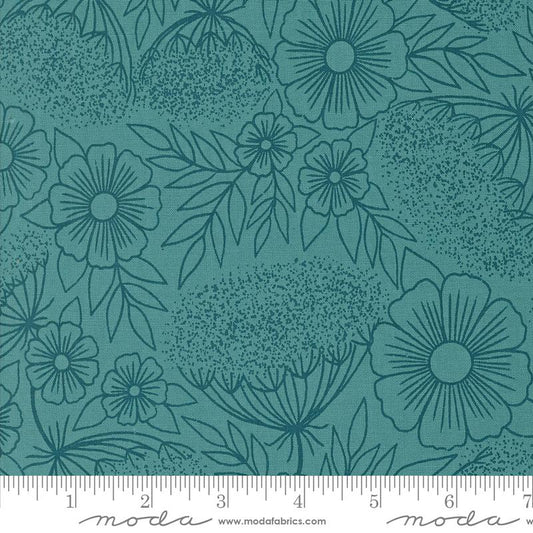 Field Of Flowers Queen Annes Lace Floral Block Print Turquoise Katharine Watson Moda Cotton Fabric