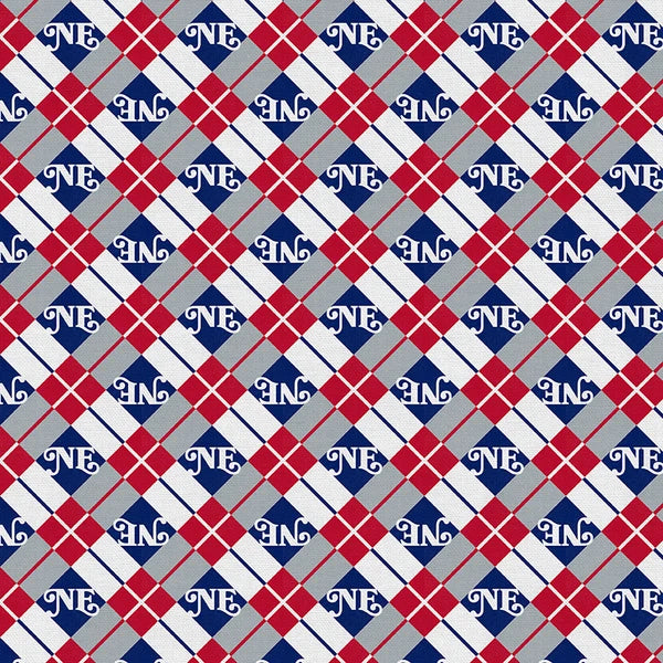 Field of Freedom New England Argyle Football Blue Red Paintbrush Studios Cotton Fabric PBS-120-26847