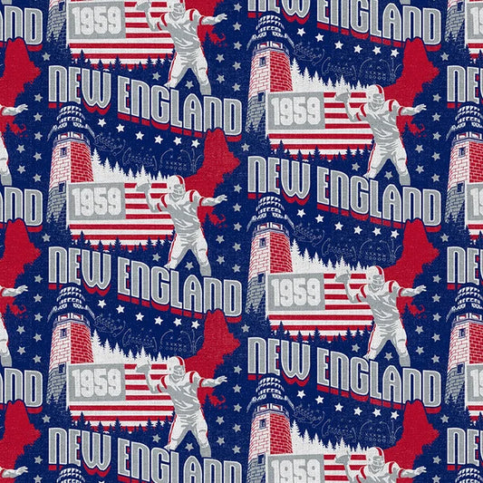 Field of Freedom New England Collage Football Blue Red Paintbrush Studios Cotton Fabric PBS-120-26841