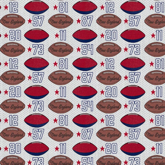 Field of Freedom New England Numbers Football Blue Red Paintbrush Studios Cotton Fabric PBS-120-26846
