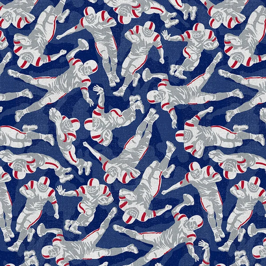 Field of Freedom New England Player Toss Football Blue Red Paintbrush Studios Cotton Fabric PBS-120-26844
