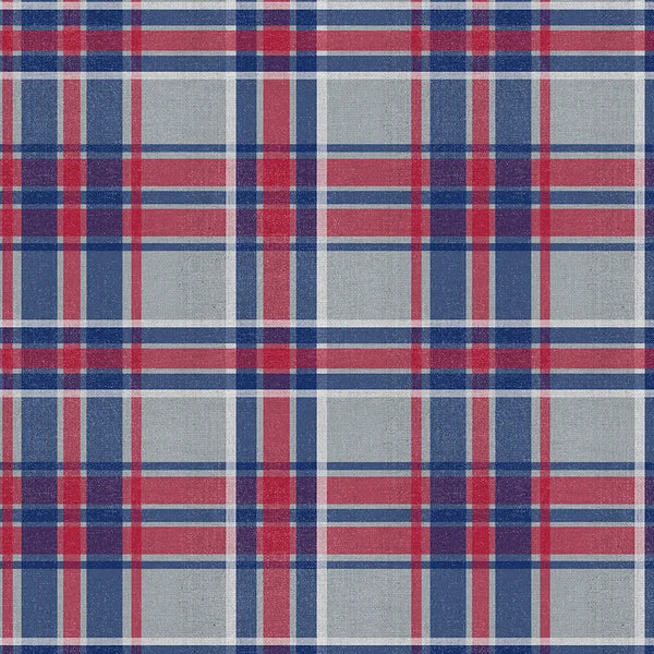 Field of Freedom New England Plaid Football Blue Red Paintbrush Studios Cotton Fabric PBS-120-26849