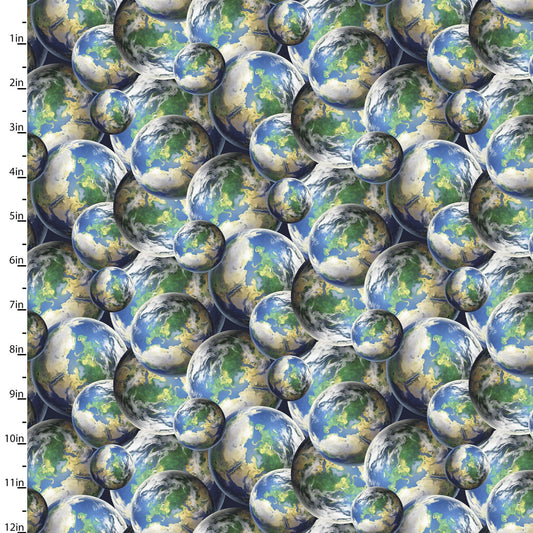 Final Frontier Packed Planet Earth Multi Image World 3 Wishes Fabrics Cotton Fabrics