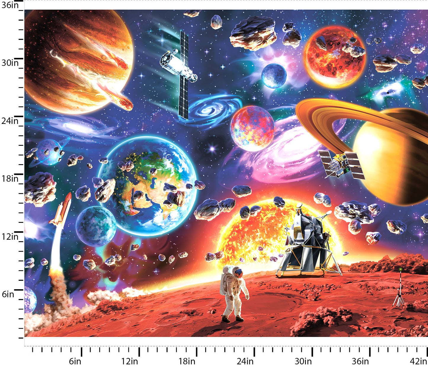 Final Frontier Planets Space Galaxy Panel 36" Image World 3 Wishes Fabrics Cotton Fabrics