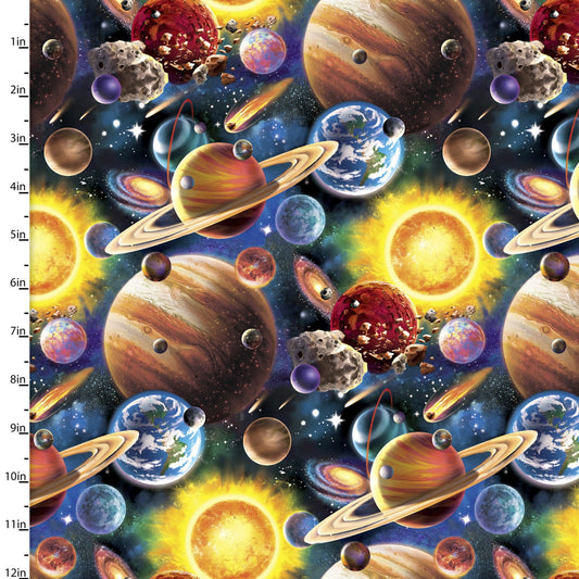 Final Frontier Solar System Planets Multi Image World 3 Wishes Fabrics Cotton Fabrics